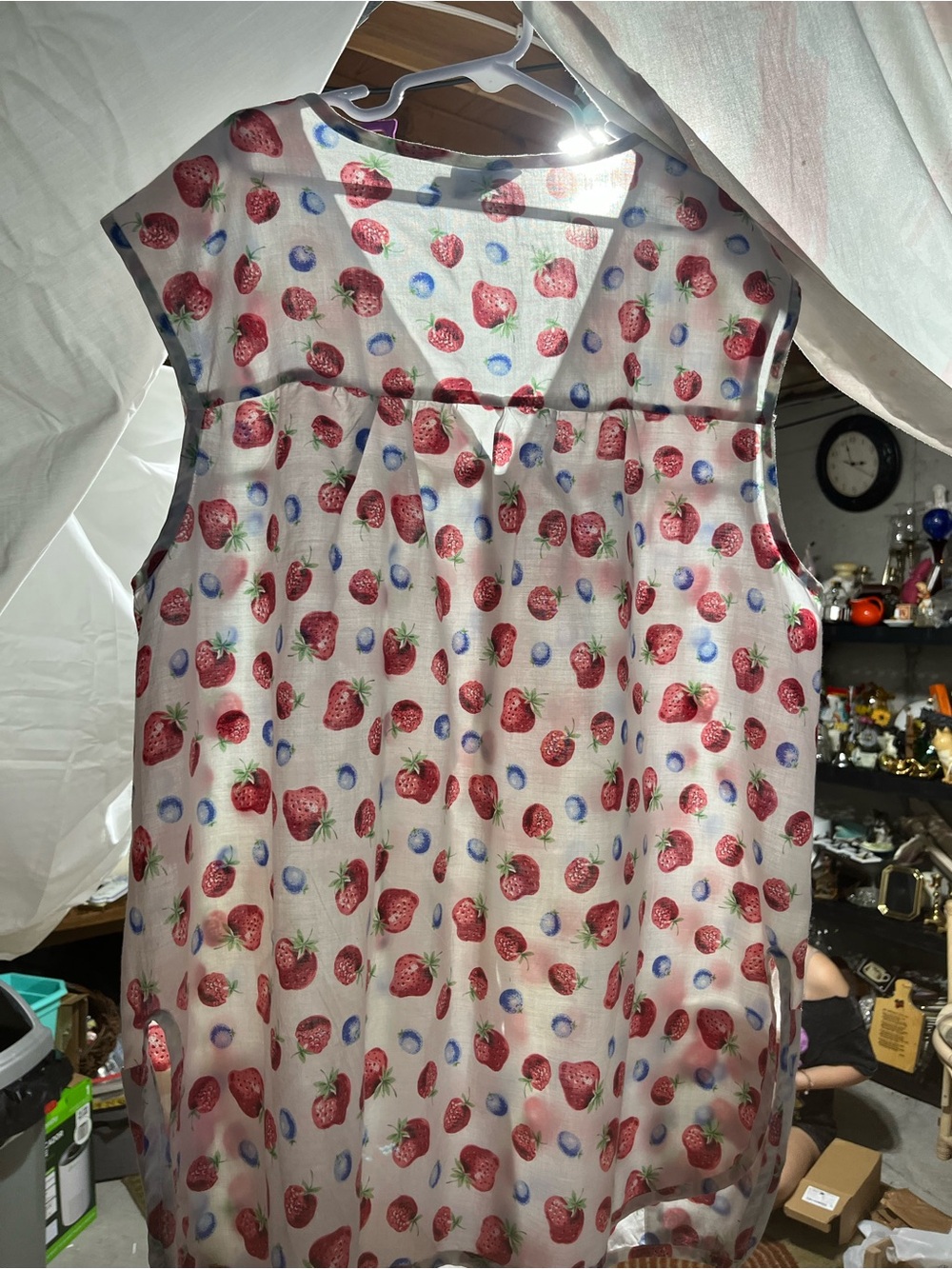 Premier Cream Fruit-Print Sleeveless Top with Red & Blue Berries / Pickets